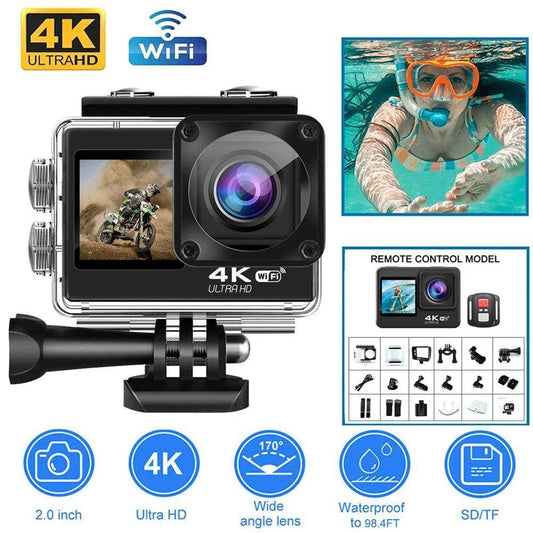 Action Camera 4K 60FPS Dual Screen EIS, WiFi, Waterproof - P12 Hub Europe