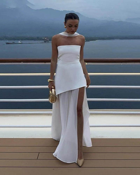 Strapless Patchwork Maxi Dress with Ribbon Sleeveless Elegant - P12 Hub Europe