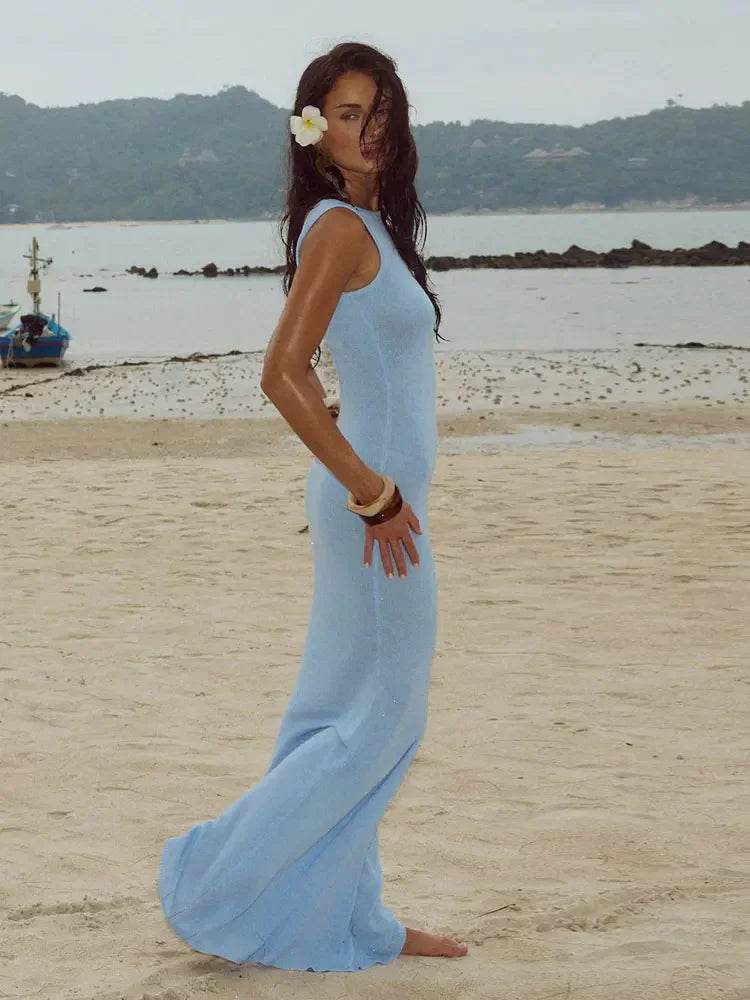 Glitter Backless Knit Tank Dress - Sexy Fishtail Maxi - P12 Hub Europe