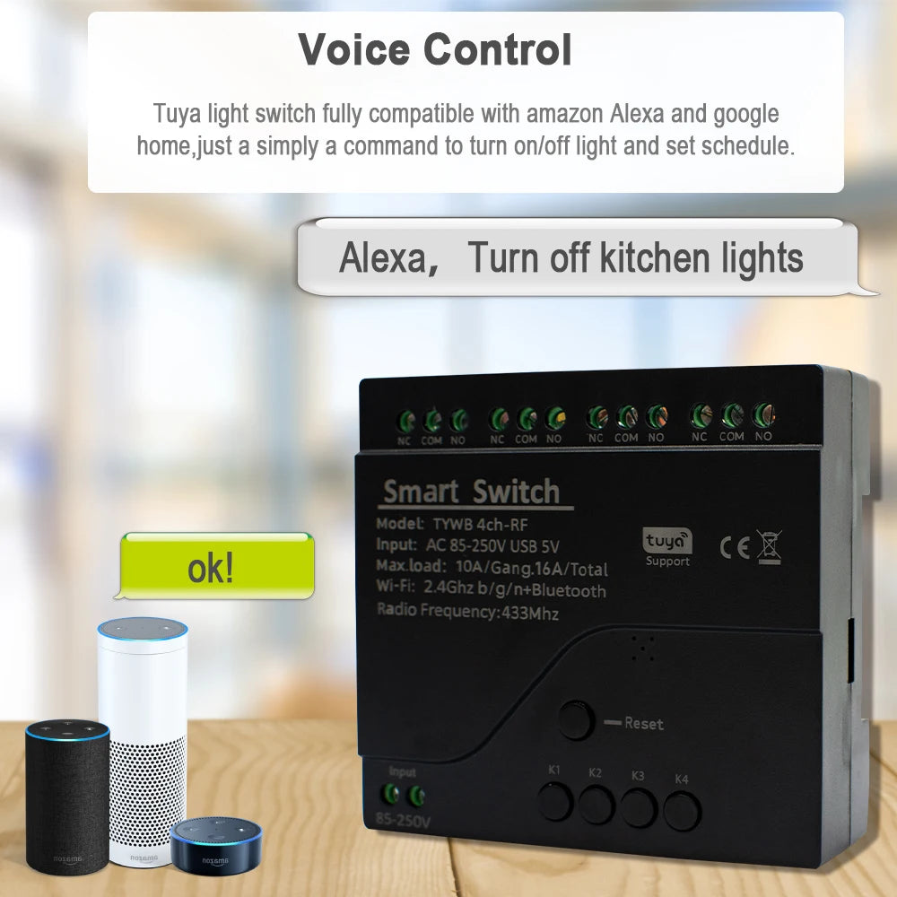 4CH Tuya Wifi Smart Switch AC 220V 85-250V 7-32V 10A Relay Intelligent Automation Module Controller Work With Alexa Google Home