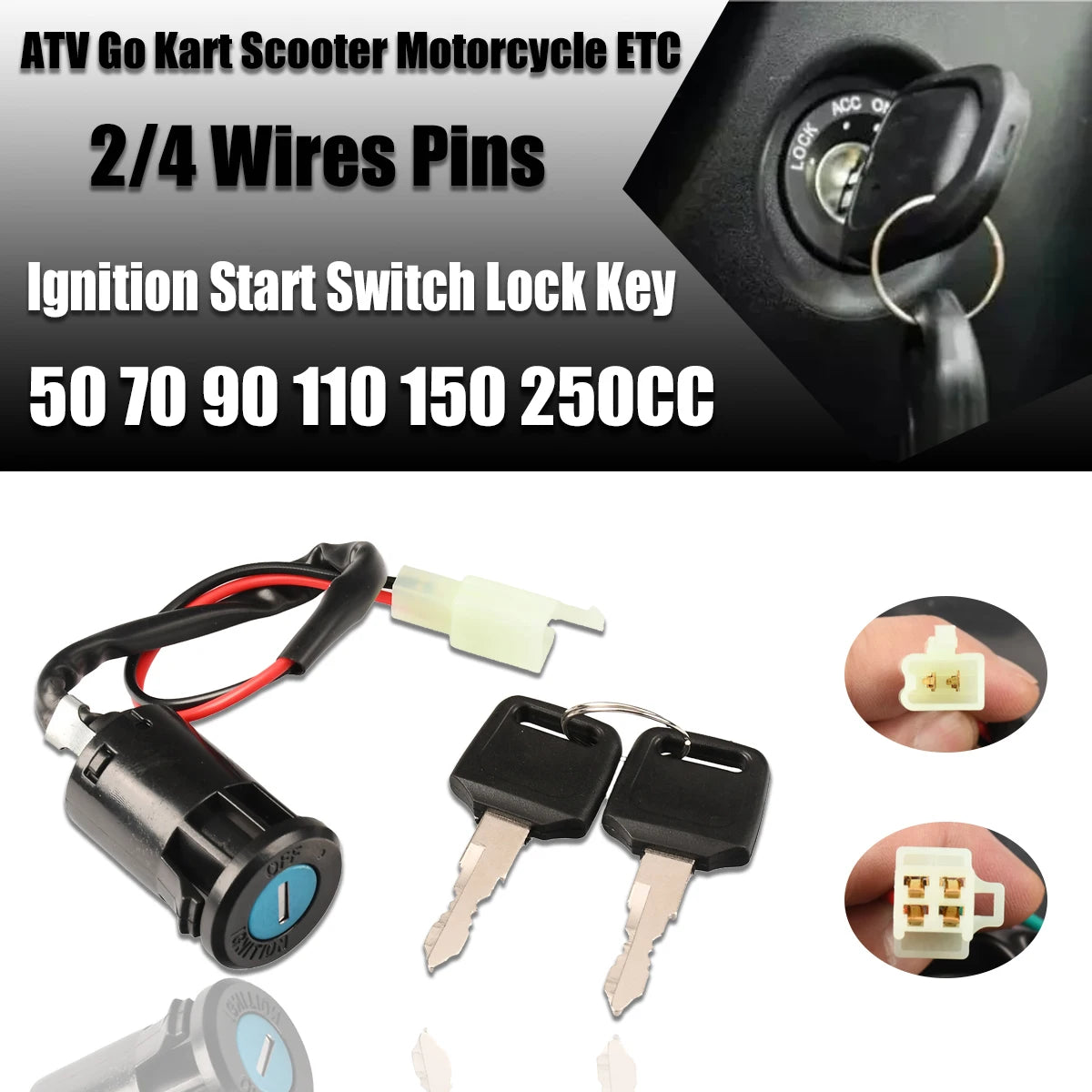 50cc-250cc Quad 4 Wheeler ATV Ignition Switch For Suzuki Dirt Pit Bike For Honda Motorcycle Wire Start Switch Door Locks 2 Key