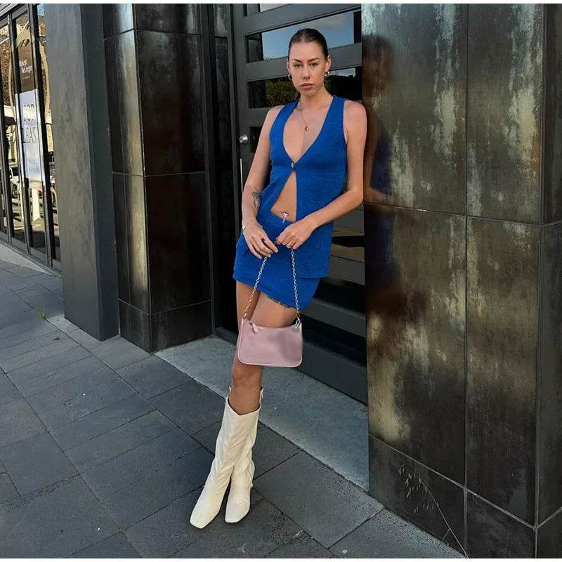 V-Neck Knit Vest Skirt Set - P12 Hub Europe