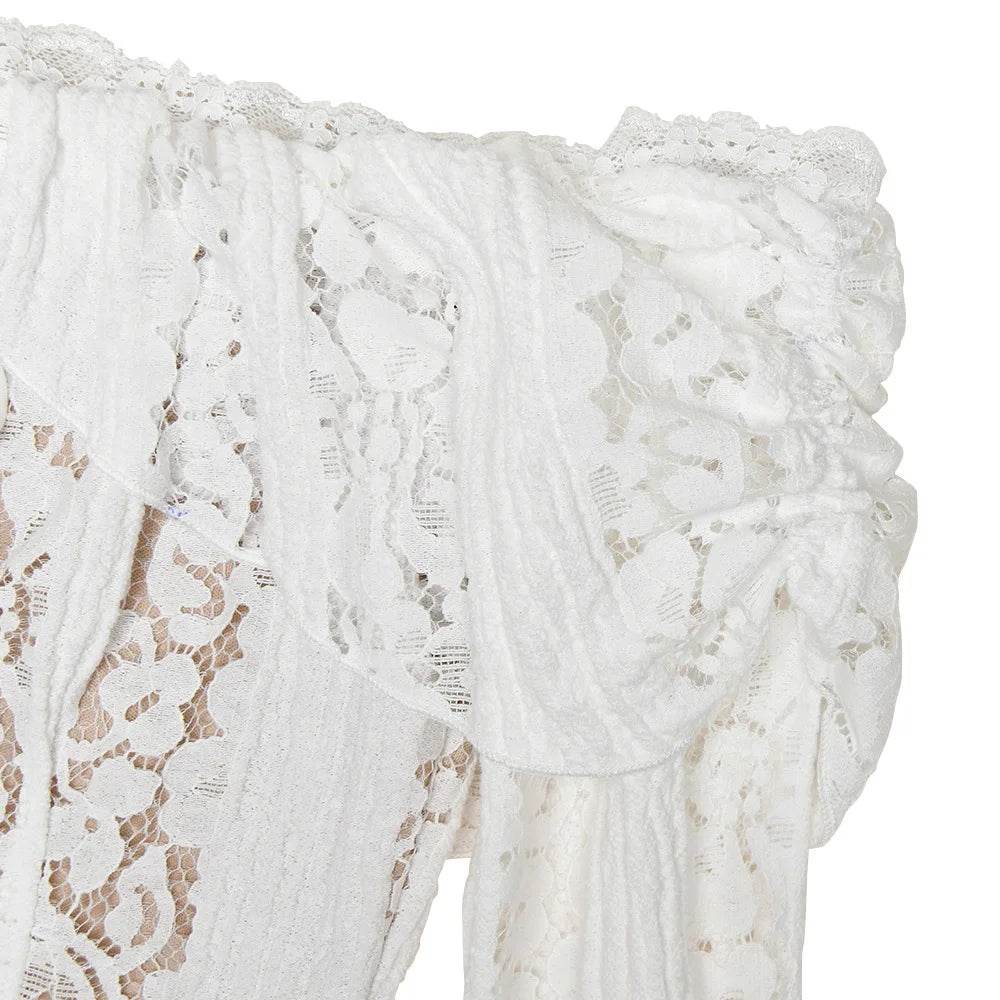 White Off Shoulder Lace Maxi Dress - Wedding Guest - P12 Hub Europe