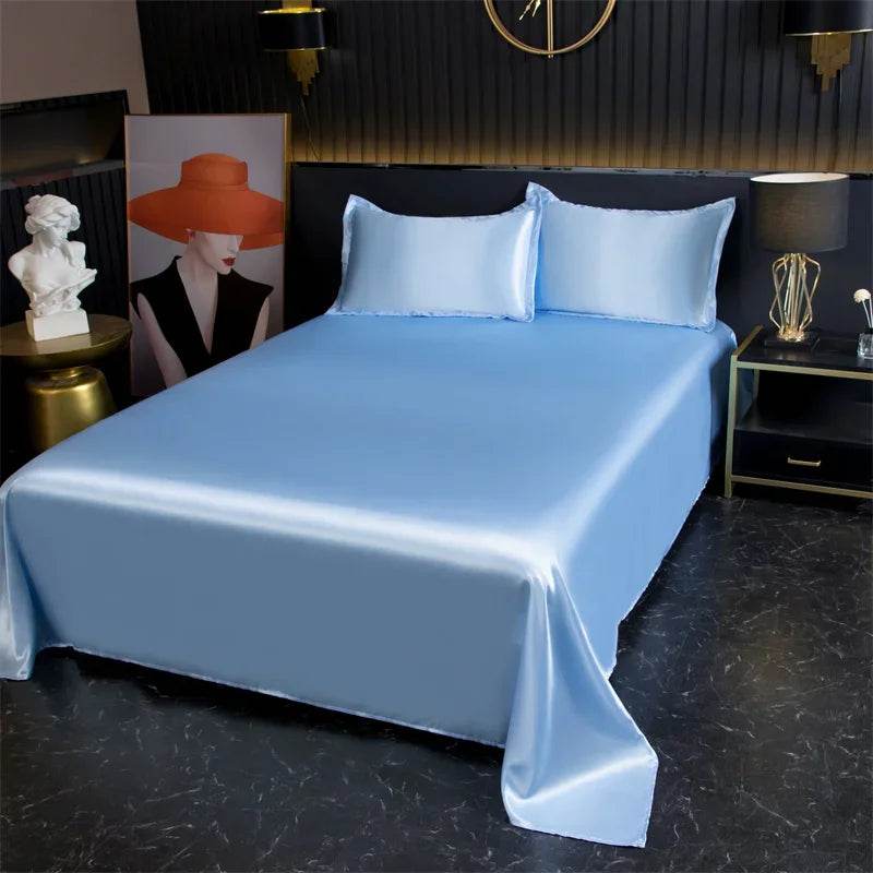 Silky Cooling Bed Sheet with 2 Pillow Cases Luxury Ice Silk Feel Twin Queen Flat Sheet Set Soft and Hypoallergenic Satin Sheets - P12 Hub Europe