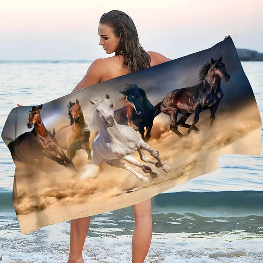 Vintage Horse Pattern Microfiber Towel Blanket – Absorbent, Soft & Versatile for Beach and Home Decor - P12 Hub Europe