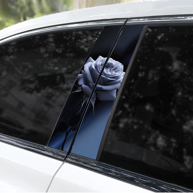 2pcs Flame Rose Car Door Pillar Decal Custom Car B-Pillar Sticker Vinyl Waterproof Flower Sticker Covering Scratched Car Sticker