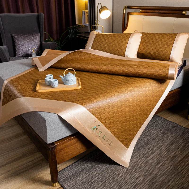 JFLEGAL Summer Natural Rattan Mat 2024 New Ice Silk Jacquard Soft Physical Cooling Wormwood Mat Bedding Dormitory Mattress Cover - P12 Hub Europe