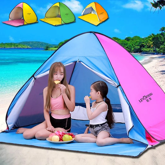 2Second Quick Open Fully Automatic Beach Tent 200*165*125cm UV Protection Sunshade Pop Up Waterproof Silver Coated Steel Pole