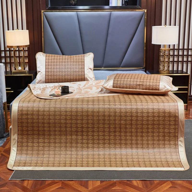 JFLEGAL Summer Natural Rattan Mat 2024 New Ice Silk Jacquard Soft Physical Cooling Wormwood Mat Bedding Dormitory Mattress Cover - P12 Hub Europe
