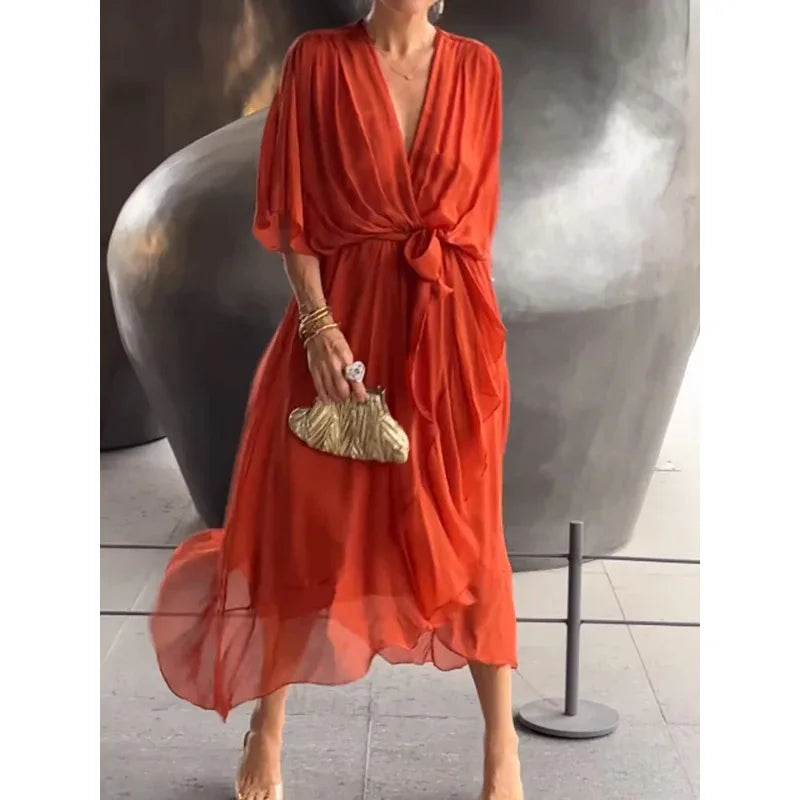 V-Neck Bat Sleeve Dress - Strappy Irregular Summer Style - P12 Hub Europe