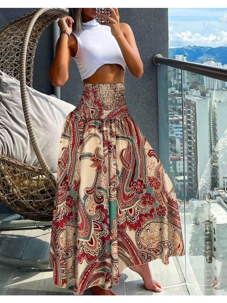 Women's Boho Floral Knee Skirt - P12 Hub Europe