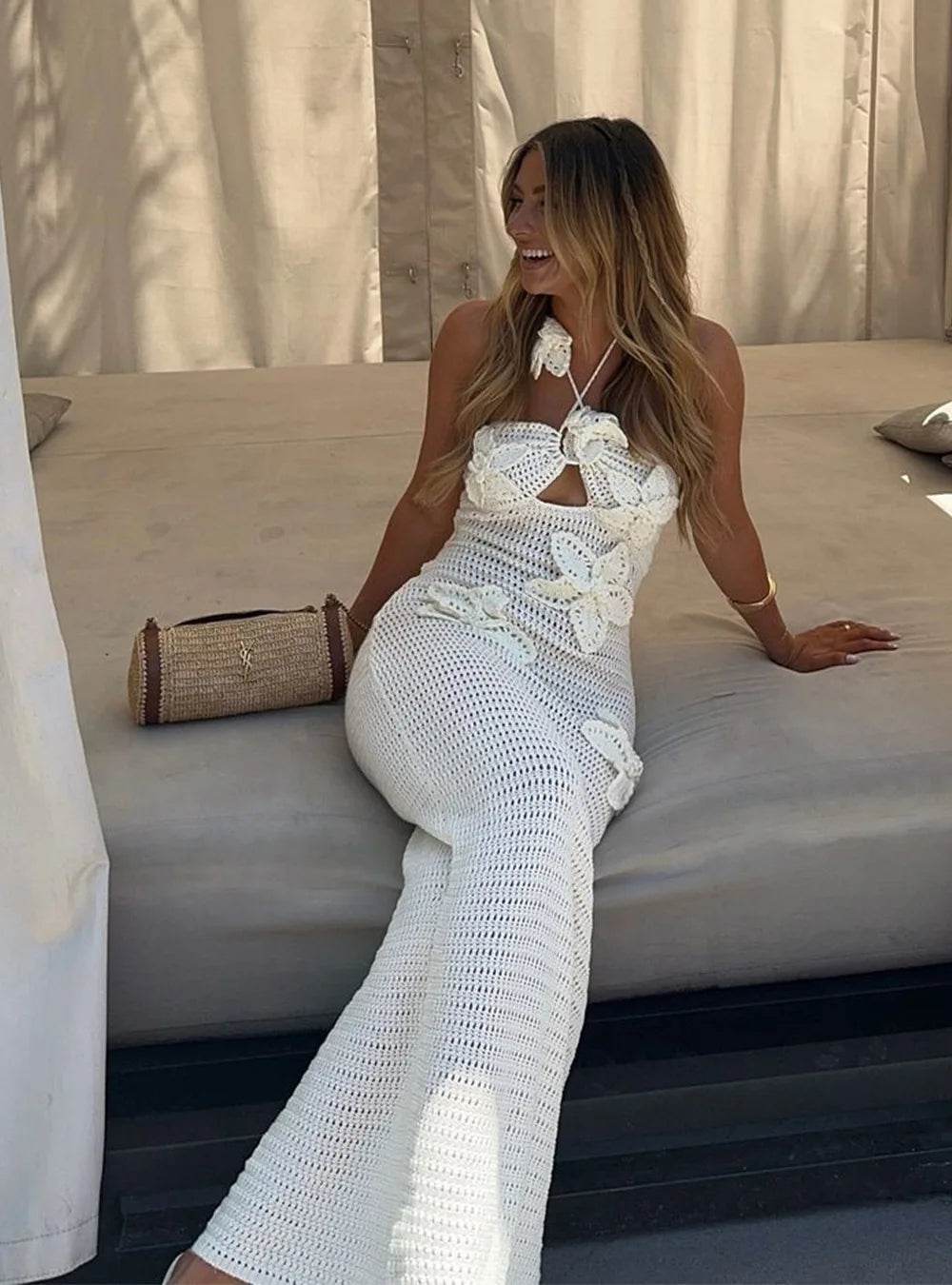 Women’s Beach Dresses Sexy Backless Knitted Long Dress Star Crochet Maxi Dresses 2024 Summer Women Beach Wear - P12 Hub Europe
