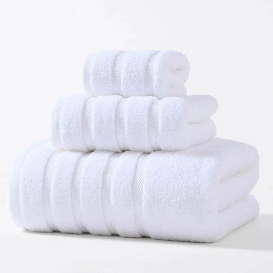 3pcs Towel Bundle Set,100%Cotton,Hand+Face+Bath Washcloth, Stripe Decor 70*140cm Home Hotel Solid White Grey Towels Gift - P12 Hub Europe