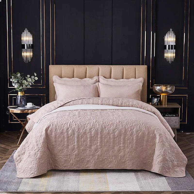 WOSTAR Quilted thicken flat bed sheet summer bedspread solid jacquard couple bed linens luxury double bed bedding king size - P12 Hub Europe