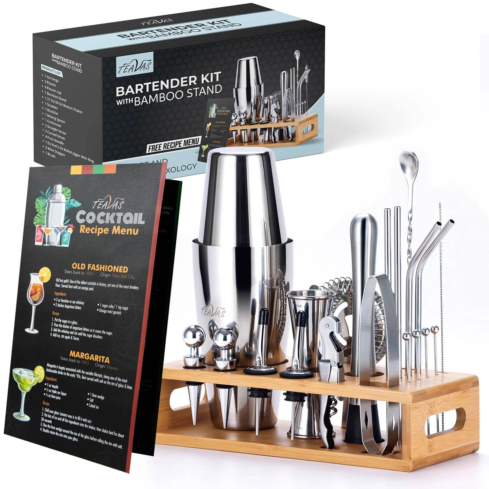 TEAVAS 25 Pieces Mixology Bartender Kit with Cocktail Shaker & Japanese Jigger - Cocktail & Alcohol Mixer Shaker Set - barware - P12 Hub Europe