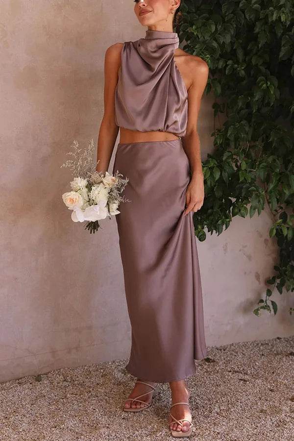 Women Satin Off-Shoulder Skirt Set - P12 Hub Europe