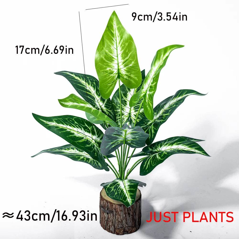 43cm 12 Forks Artificial Monstera Tree Green Fake Plants Plastic Evergreen Leaves Tropical Faux Palm Leaf For Home Garden Decor - P12 Hub Europe