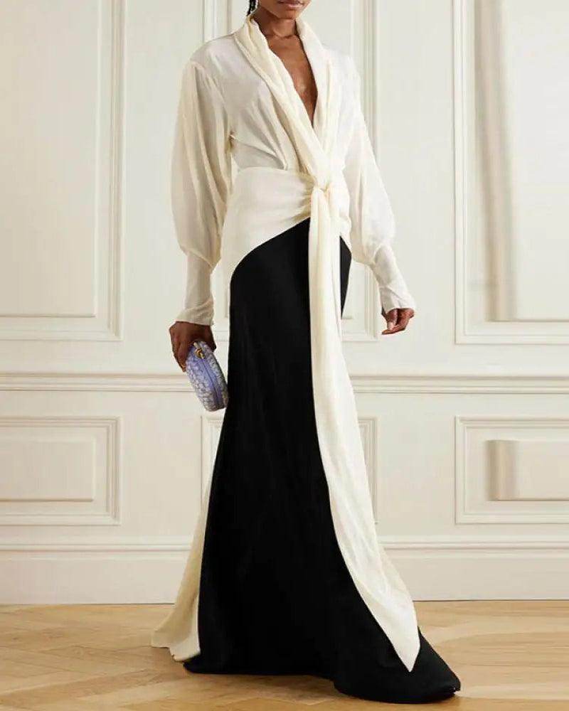 Patchwork Deep V-Neck Tassel Maxi Dress - P12 Hub Europe