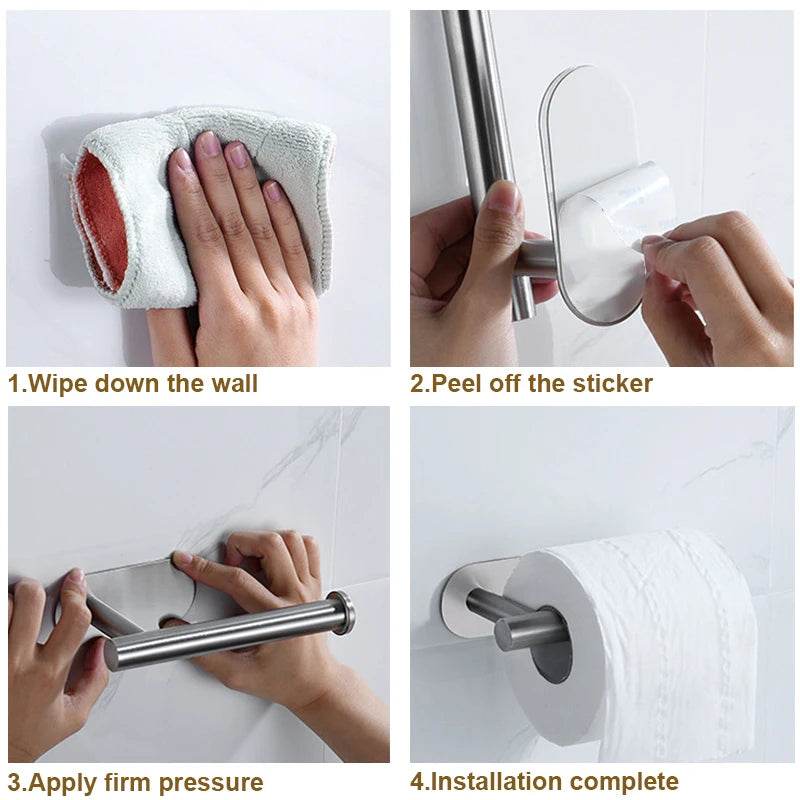 Stainless Steel Paper Towel Holder for Bathroom Kitchen No Punch Wall Mount Tissue Towel Roll Self Adhesive Toilet Storage Rack - P12 Hub Europe