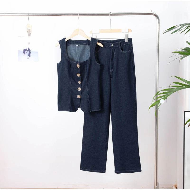Vintage Denim Crop Top Set - P12 Hub Europe