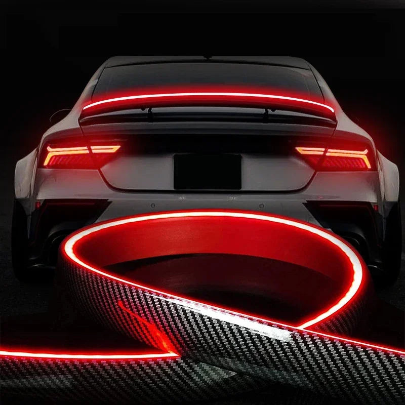 Universal Carbon Fiber Multifunction Trunk Spoilers LED Light Strip 120M Car Exterior Rear Spoiler Turn Signal Brake Lamp