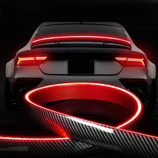 Universal Carbon Fiber Multifunction Trunk Spoilers LED Light Strip 120M Car Exterior Rear Spoiler Turn Signal Brake Lamp