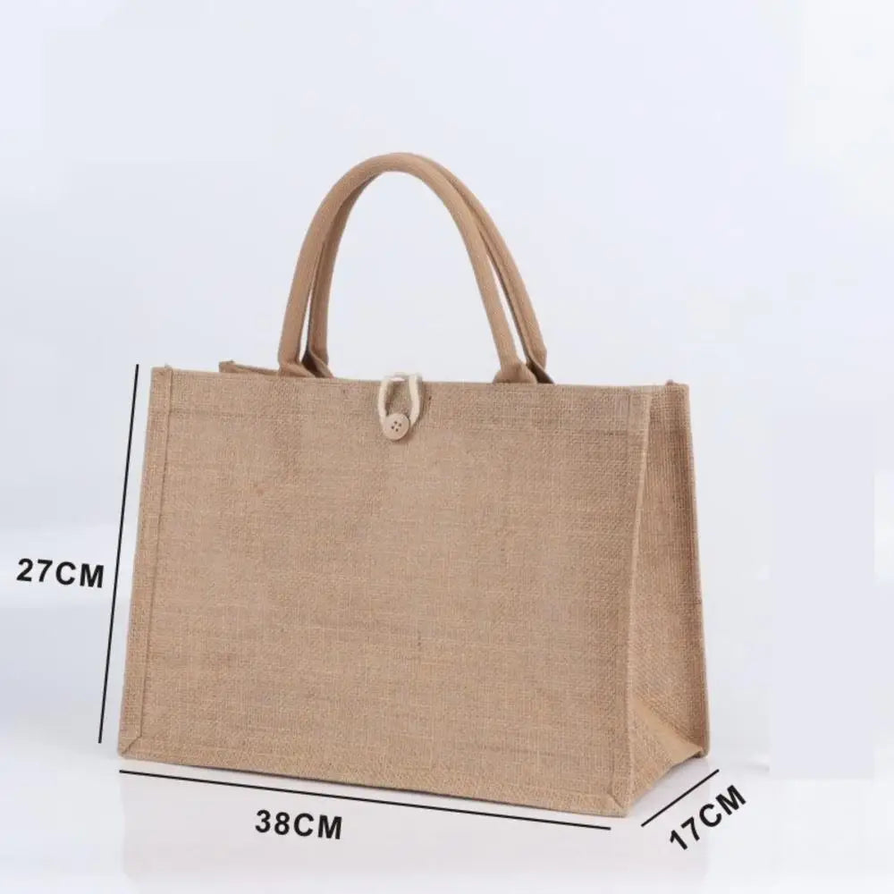 Large Capacity Shopping Bag Versatile Jute Tote Bag Portable Lunch Bag Linen Button Reusable  Burlap Bag Gift Packing Handbag