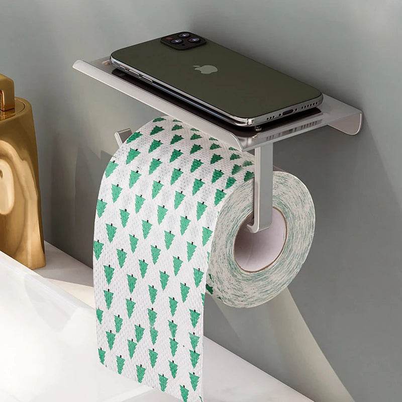 Aluminum Alloy Toilet Paper Holder Bathroom Wall Mount WC Paper Phone Holder Shelf Towel Roll shelf Accessories - P12 Hub Europe