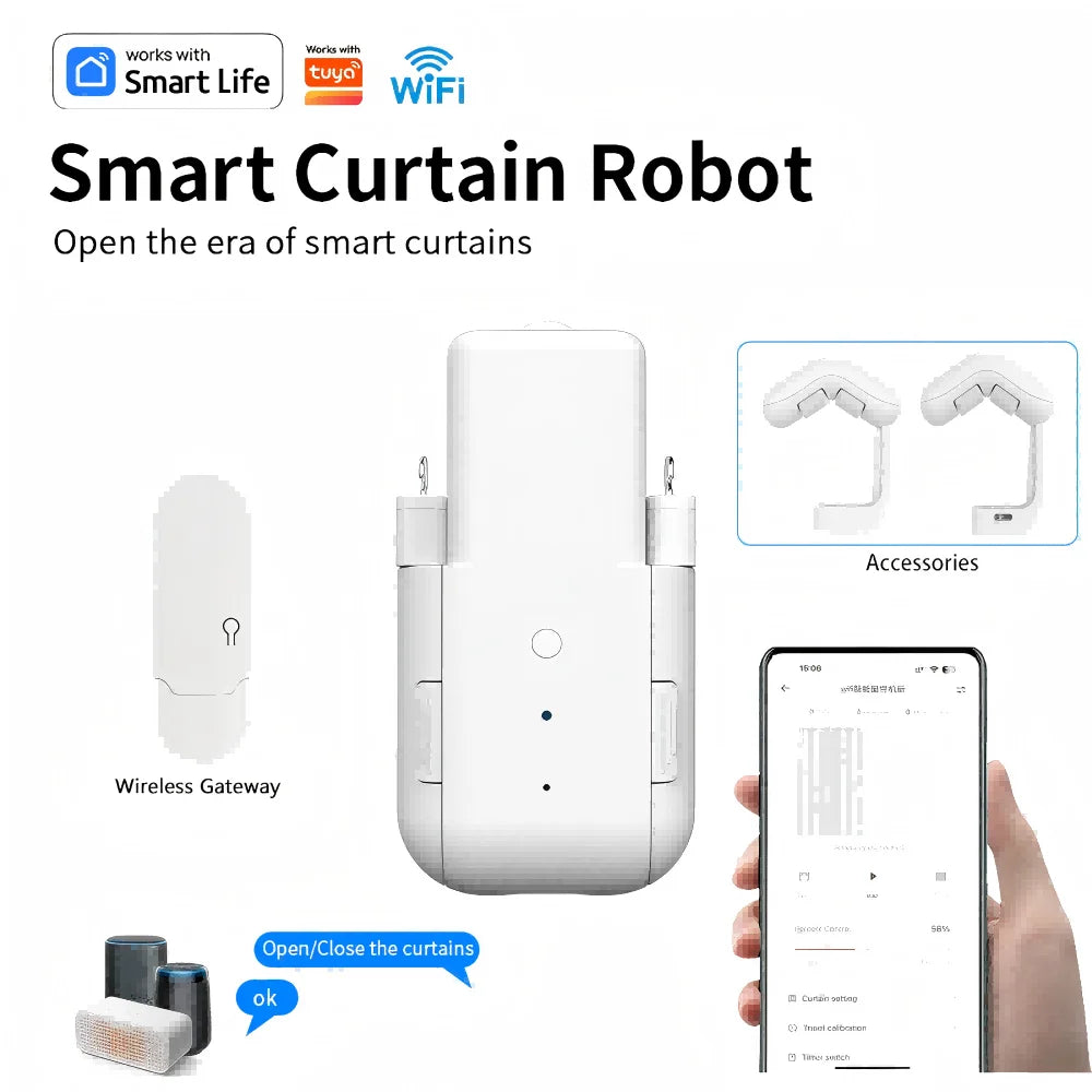 Tuya Smart Curtain Robot WiFi APP Control/Voice Control (Alexa Google Siri) For3in1 Track,Pull-to-start ,8KG load，Festival gifts