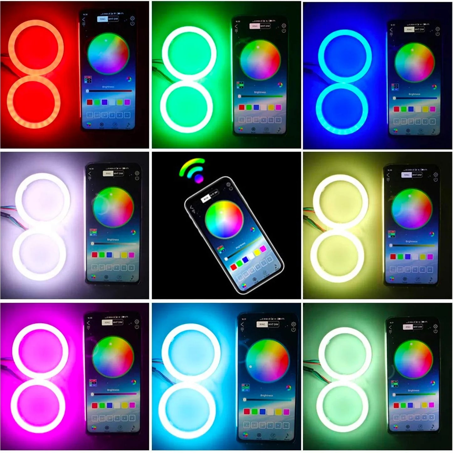 4PCS 12V 24V COB Car Angel Eyes Decoration Light RGB Ambient Headlight With App Control Streamer Driving Lamp For Car Decorative