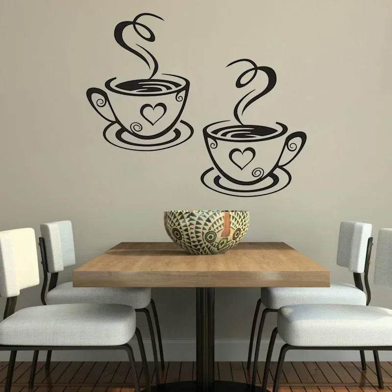 Coffee Cup Pattern Wall Stickers DIY Cafe Restaurant Living Room Home Decoration Self-adhesive Hand Carved Kitchen Wallpaper - P12 Hub Europe