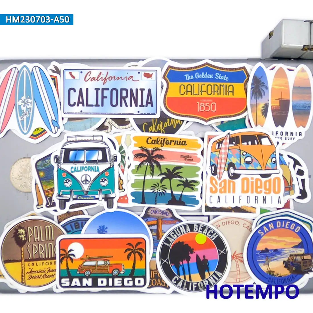 50Pieces Florida Miami Summer Sunshine Beach Surf Travel Stickers for Journal Luggage Guitar Car Bike Phone Laptop Sticker Toys