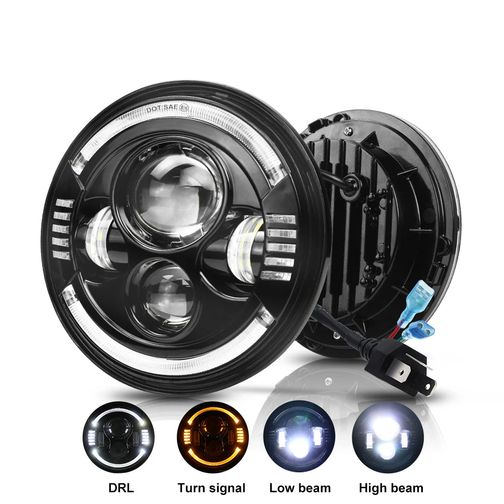 2pcs Universal 7 Inch Led Car Motorcycle Headlight DRL H4 Headlamp For Harley BMW Yamha Honda 7" Headlight