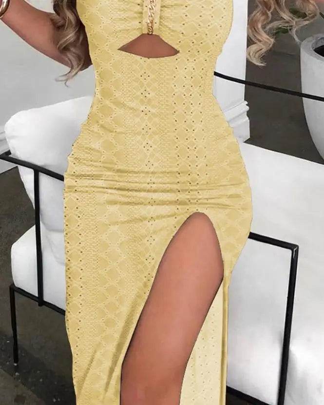 Eyelet Embroidery Chain Strap Maxi Dress - Spring Summer Style - P12 Hub Europe