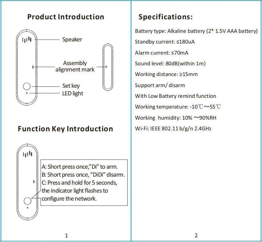 Sensor Door ONENUO WiFi 80dB - P12 Hub Europe