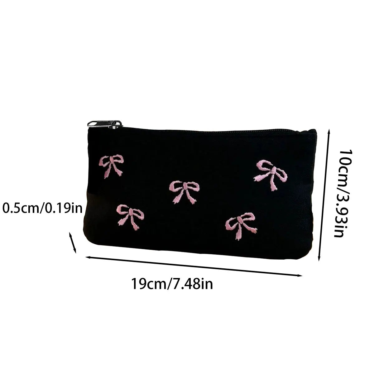 Black bow embroidery pen bag High appearance level Cosmetic storage bag Simple ins cosmetic bag 1 pack (zipper direction random)