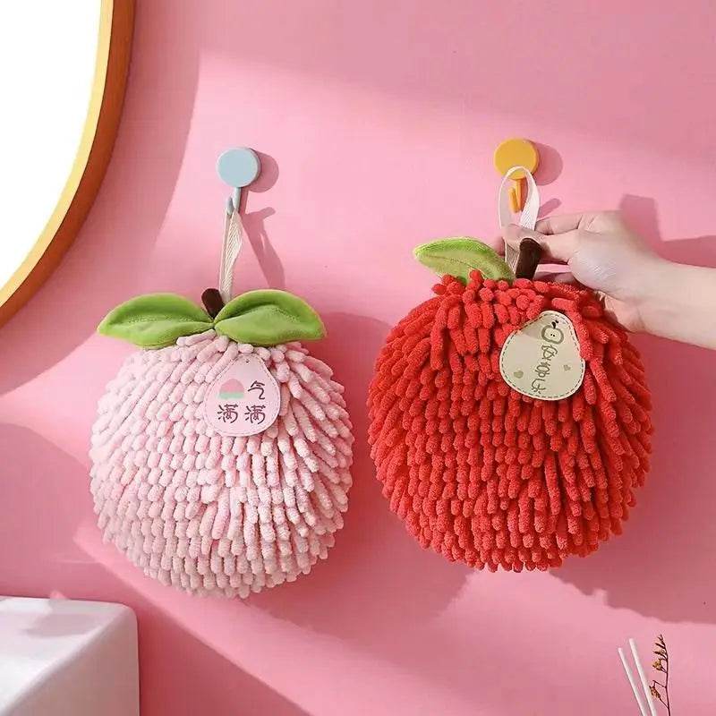 Cute Chenille Hand Towel Kitchen Bathroom Red Hand Ball with Hanging Loop Quick Drying Soft Absorbent Towel Home Tool - P12 Hub Europe