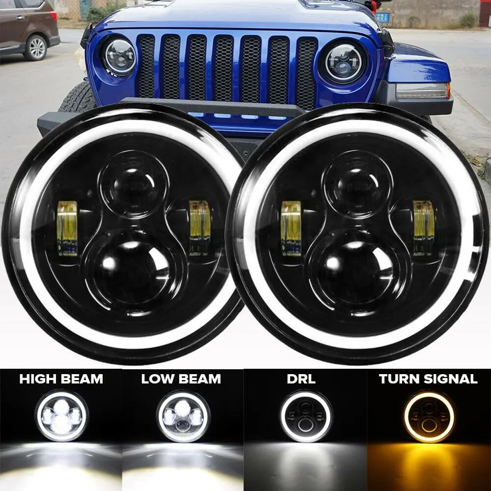 2pcs Universal 7 Inch Led Car Motorcycle Headlight DRL H4 Headlamp For Harley BMW Yamha Honda 7" Headlight
