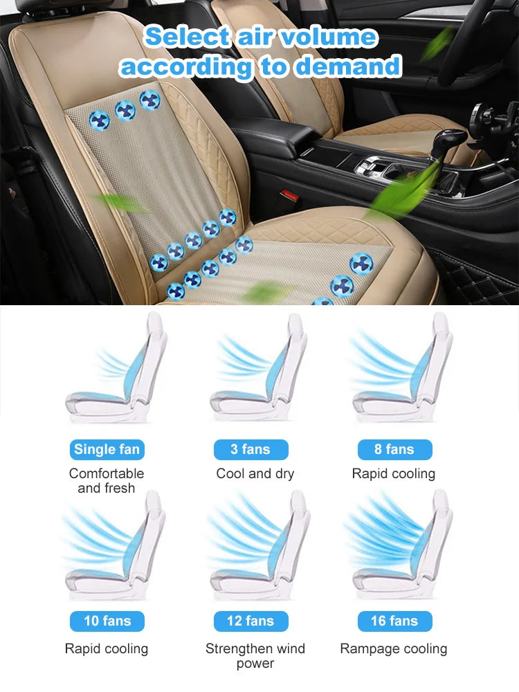 Cooling Car Seat Cushion 8/16/24 fans Massage 12V Car Summer Cool Cushion Fan Blowing Ventilation Seat Covers Cigarette Lighter