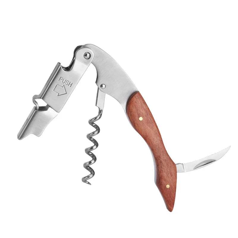 Waiter's Corkscrew with Red Pear Wood Handle for Beer or Wine Bottle Easy to Carry for Picnic Time Kitchen Accessories or Barman - P12 Hub Europe
