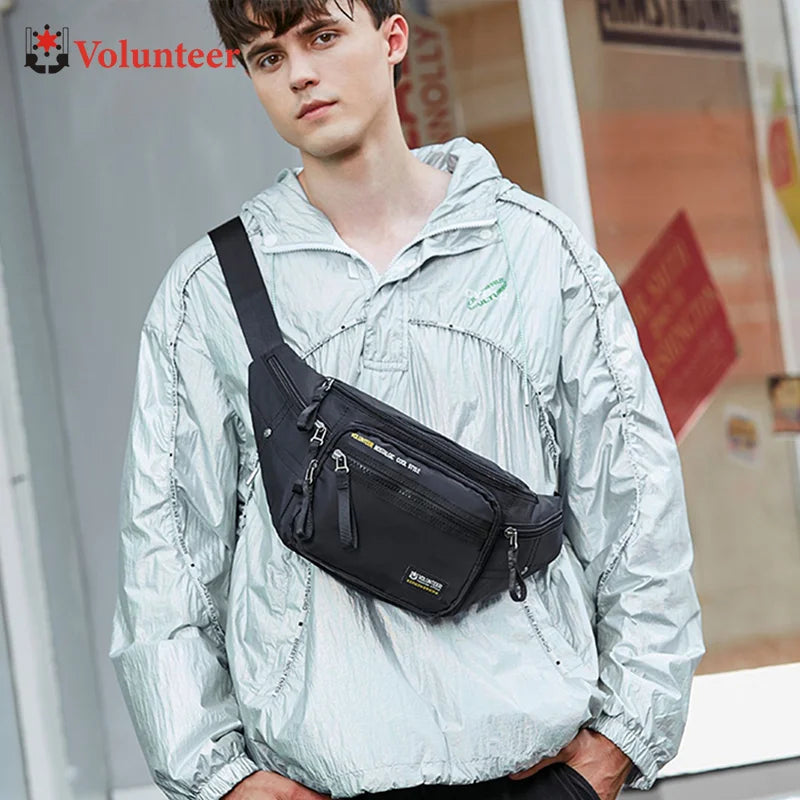 VOLUNTEER Chest Bags for Men Fashion Waterproof Climbing Cycling Running Phone Bag Man Casual Oxford Commuter Waist Bags1801-03