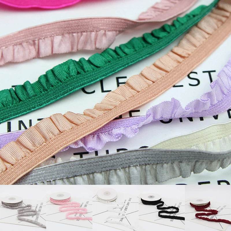 5yards 1cm Pleated Stretch Lace Trim Ribbon Ruffled Elastic Band Headdress Gift Box Bow Decorative DIY Craft Supplies - P12 Hub Europe