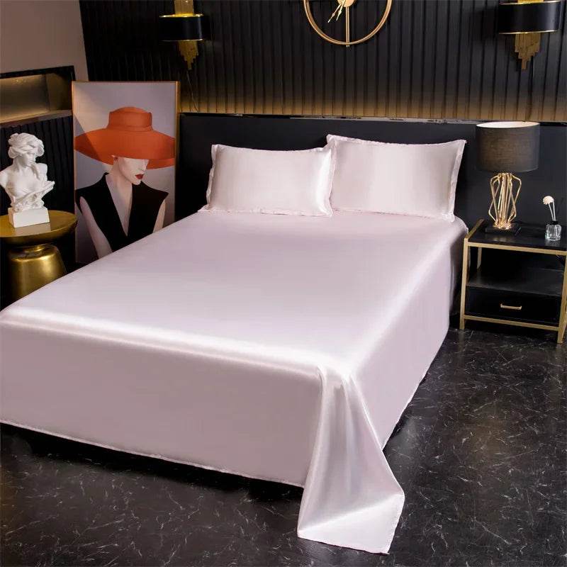 Silky Cooling Bed Sheet with 2 Pillow Cases Luxury Ice Silk Feel Twin Queen Flat Sheet Set Soft and Hypoallergenic Satin Sheets - P12 Hub Europe