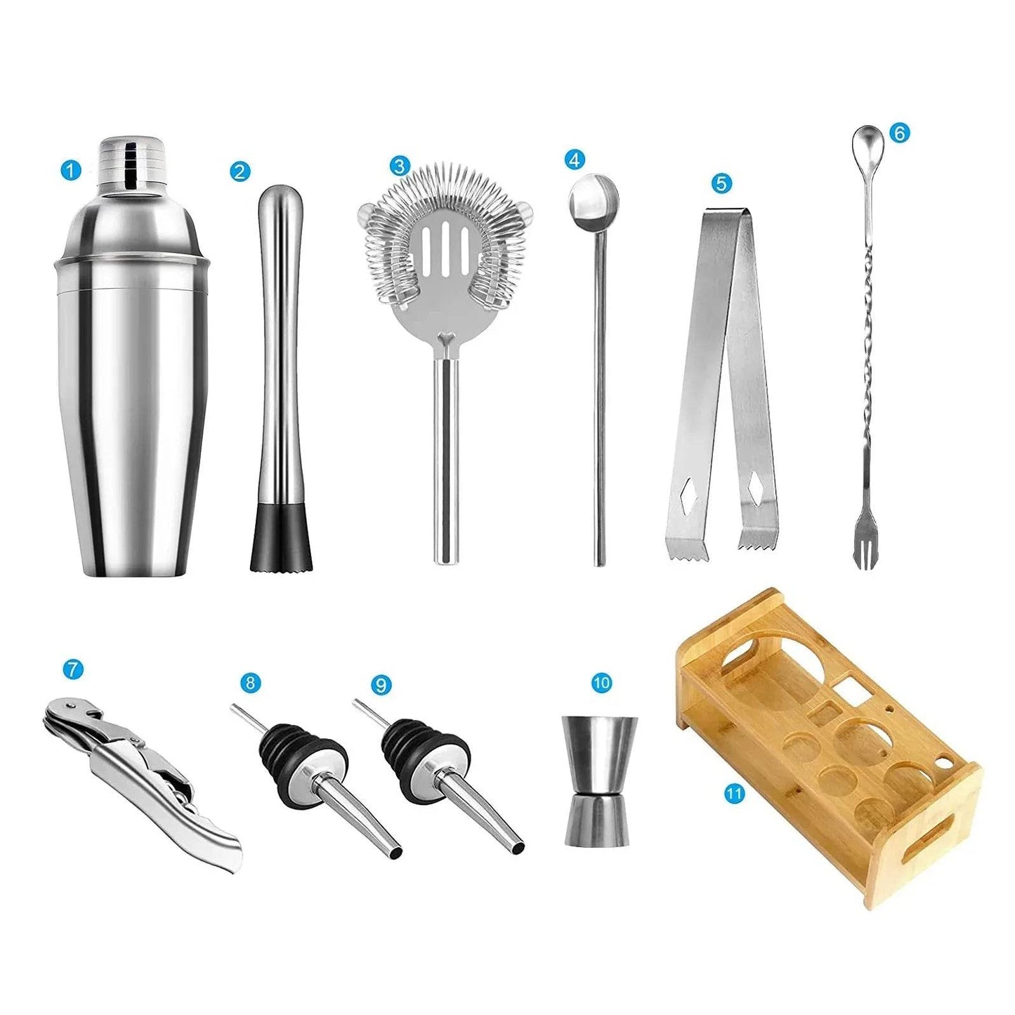 1/3/6/9/11pcs Cocktail Shaker Set Stainless Steel Bartender Kit Cocktail Mixer Wine Martini Boston Shaker Party Bar Tools - P12 Hub Europe