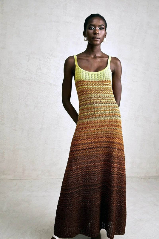 Knit Sleeveless Long Dress - Elegant Boho Chic - P12 Hub Europe