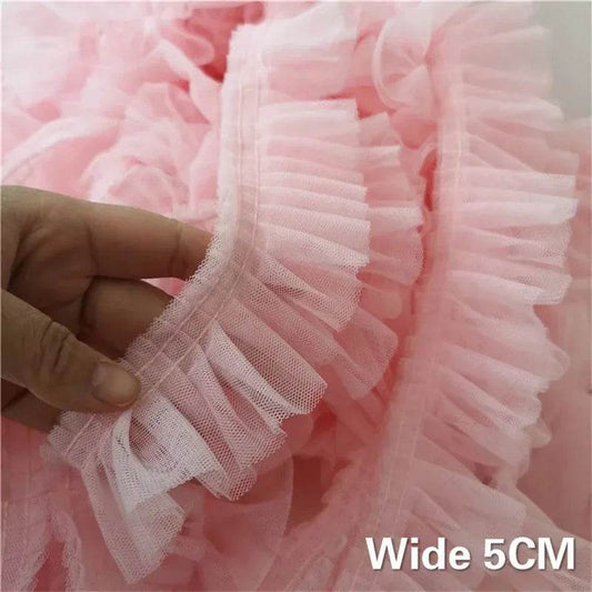 5CM Wide Double Layers 3D Pleated Mesh Lace Fabric Ruffle Trim Embroidered Collar Ribbon Sewing Clothing Skirt Splicing Material - P12 Hub Europe