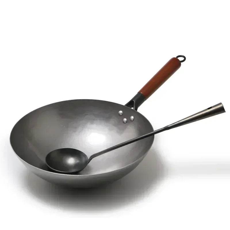 2024 New Chinese Traditional Iron Wok Handmade Large Wok&Wooden Handle Non-stick Wok Gas Cooker Pan Kitchen Cookware Iron Pot - P12 Hub Europe