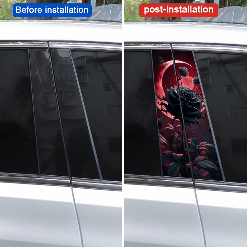 2pcs Flame Rose Car Door Pillar Decal Custom Car B-Pillar Sticker Vinyl Waterproof Flower Sticker Covering Scratched Car Sticker