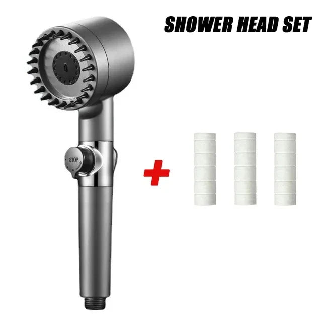 New Black Shower Head Rainfall High Pressure 3 Modes Adjustable Boost Filter Holder with Hose for Bathroom Accessories Sets