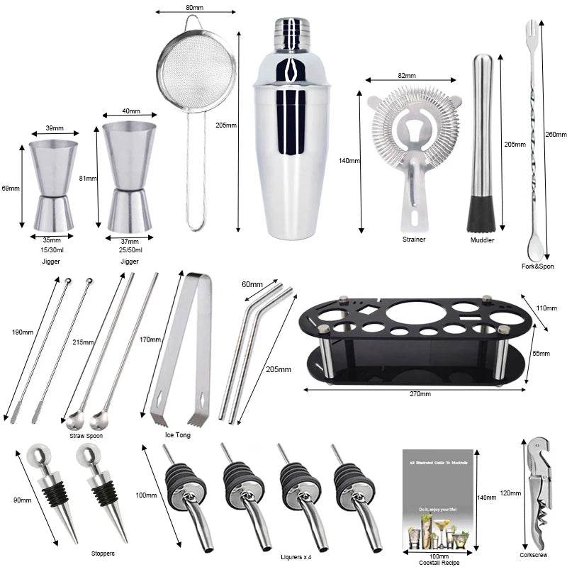 13-22Pcs 750ml 600ml Boston Cocktail Shaker Bar Tools Wine Mixer Set Bartender Cocktail Shaker Tool Kit with Holder - P12 Hub Europe